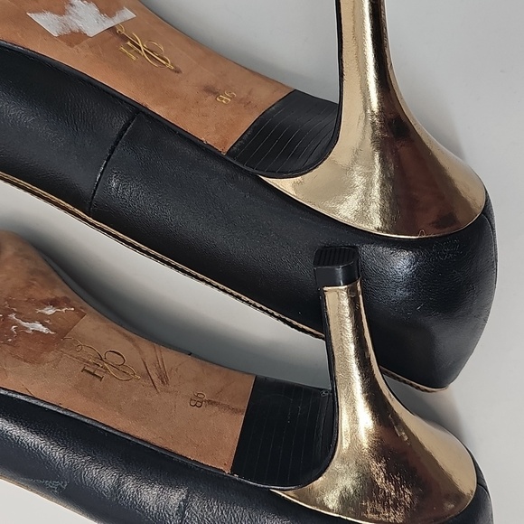 Cole Haan Black w Gold Trim Mary Jane Pointed Toe Pumps W Gold Heels Size: 9M - Picture 6 of 15